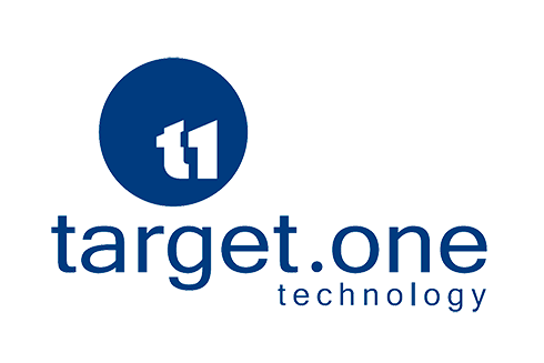 Logotipo da empresa: círculo azul com o texto 'T1' acima do nome 'Target One Technology'
